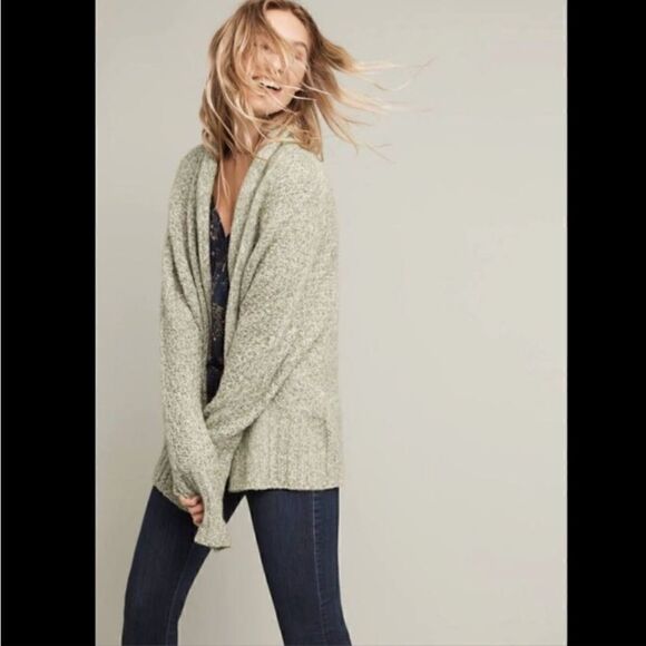 Angel of the North Womens Green/White Dolman Sleeve Open Cardigan Sweater - Picture 2 of 8